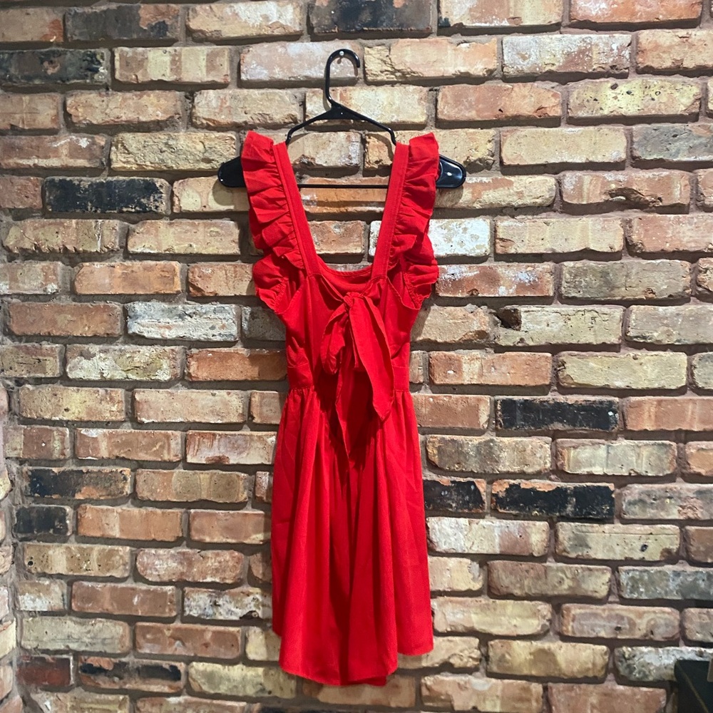 Red Ruffled Sleeveless Dress - Picture 2 of 4